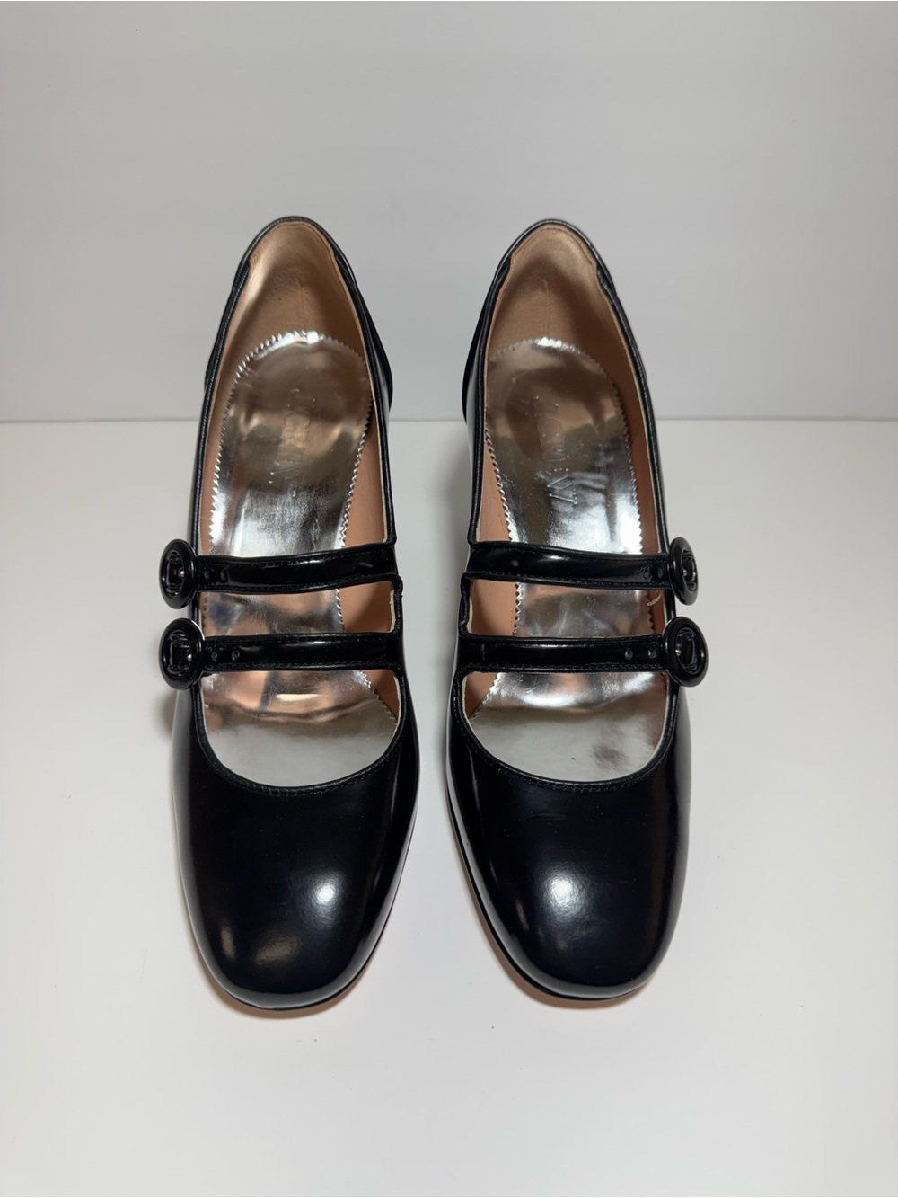 New J. Crew Maisie Double Strap Heels Italian Leather Black Mary Jane Size 7.5 - Picture 3 of 14